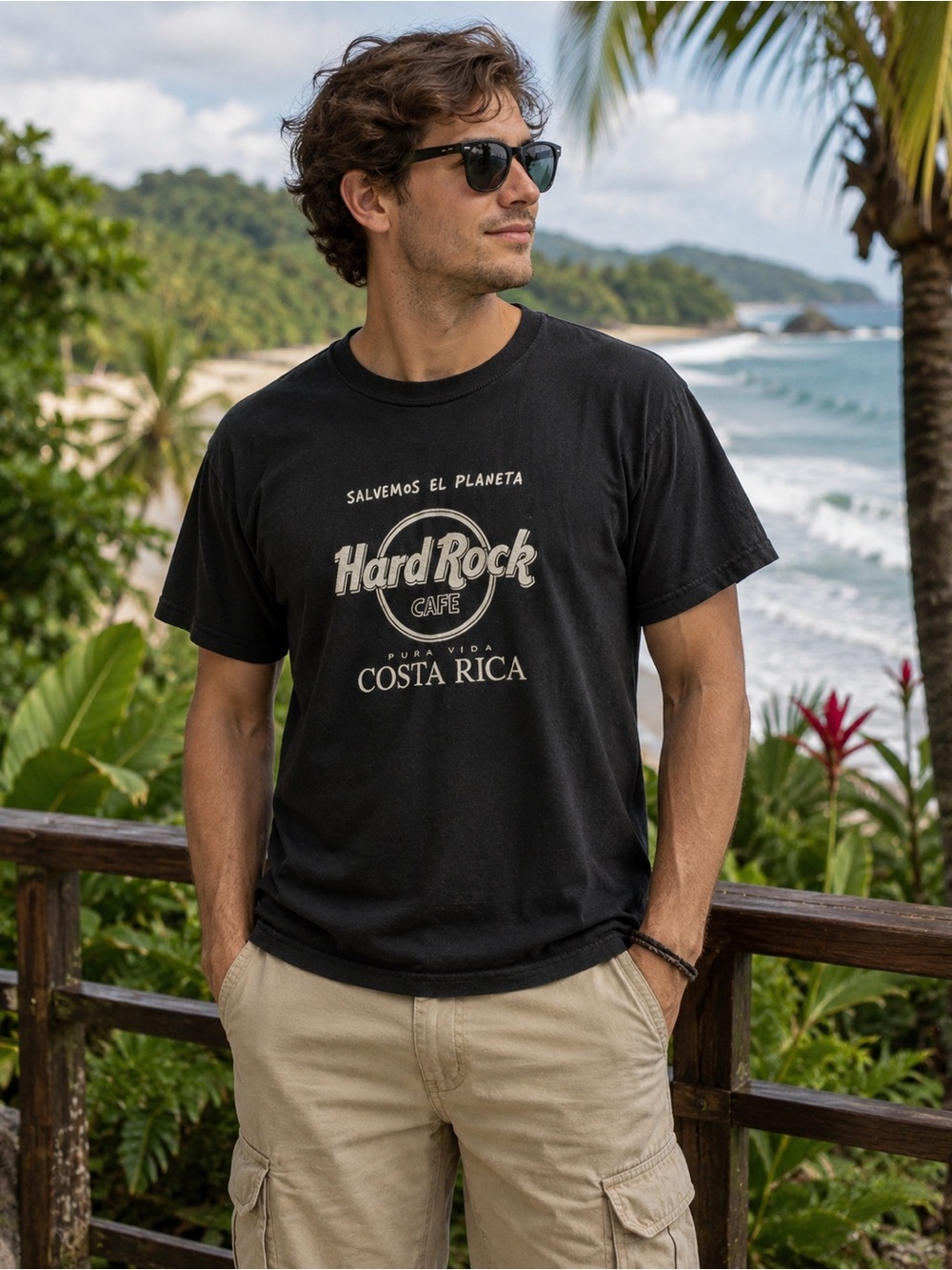 Vintage Hard Rock Cafe Costa Rica Pura Vida Graphic T-Shirt Black Size Large